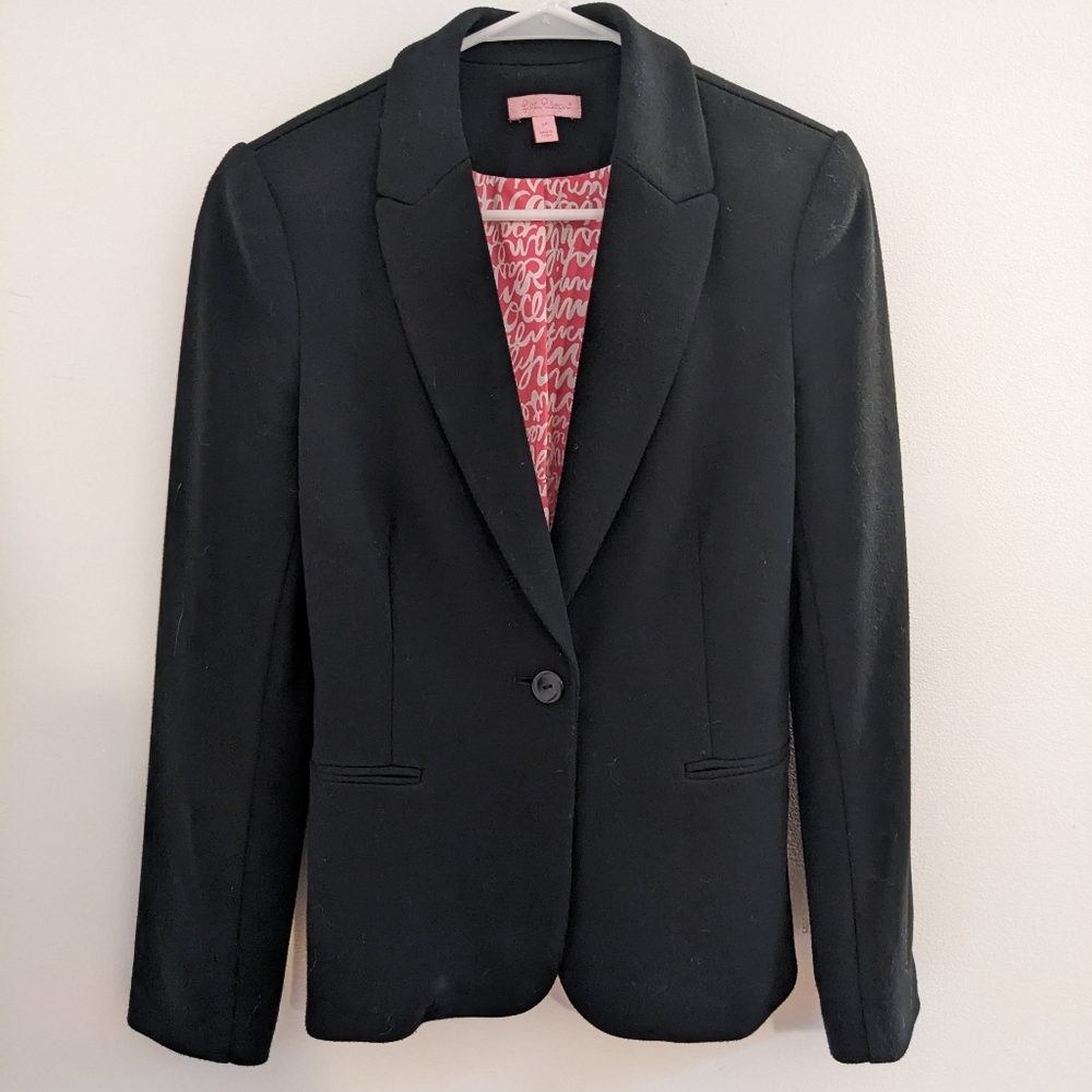 Lilly Pulitzer $365 Leighton Black Knit 1 Button Blazer - Size Medium